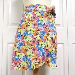 LOFT Mock-Wrap Linen Blend Floral Skirt Size 2